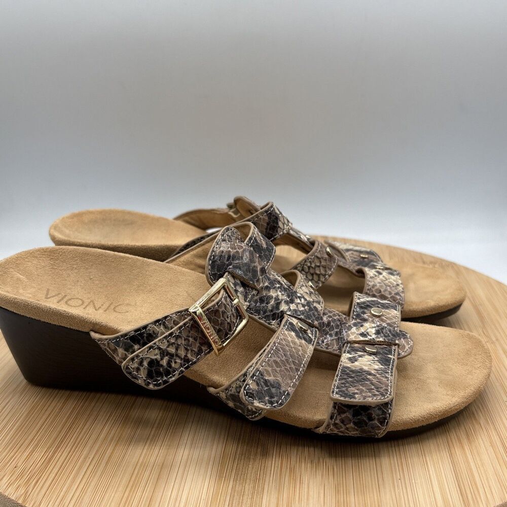 Vionic Park Radia Wedge Snake Print Triple Strap Sandals 6W Comfort Boho